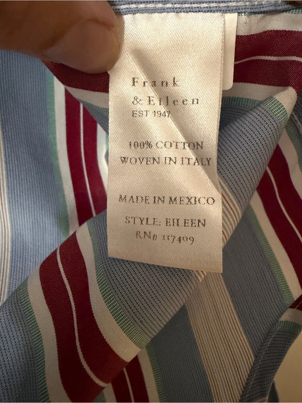 Frank & Eileen “Eileen” Striped Button-Up Shirt in Light Blue & Burgundy - Picture 4 of 4
